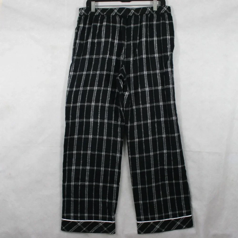 Vintage SecreTreasures Black Cotton Pajama Bottom w/ Glitter Silver Checks SZ M - Picture 3 of 8
